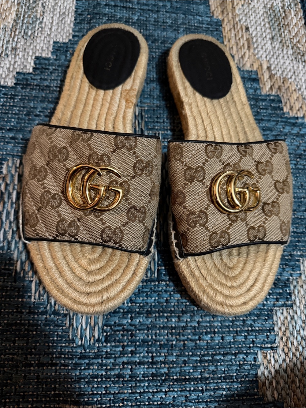 Gucci Brown GG Canvas Slide Mules with Gold Double G